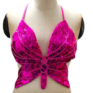 🎉HP🎉Sequin pink crop backless butterfly bra top